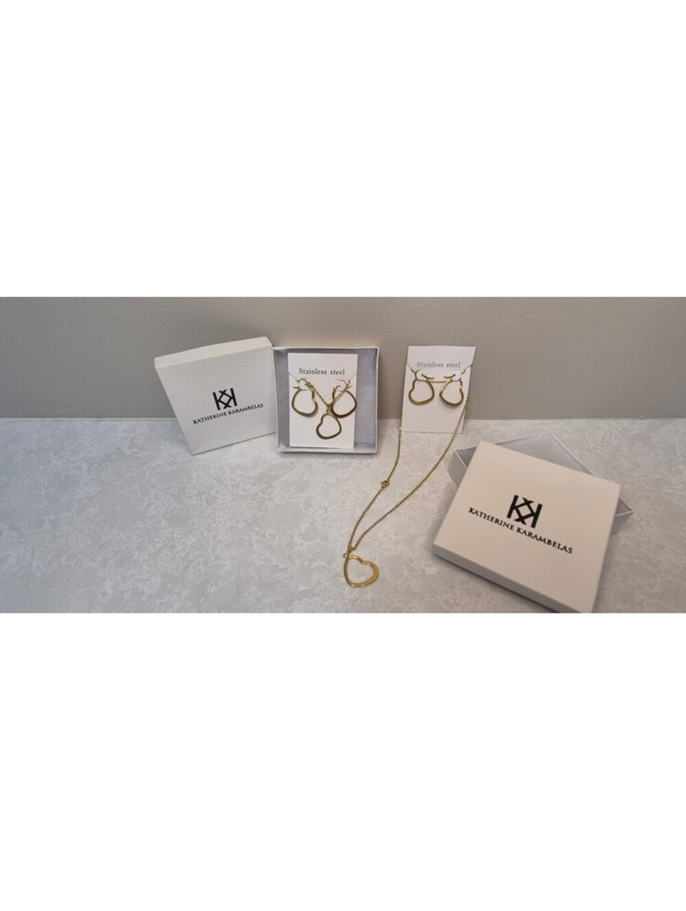 Katherine Karambelas Gold-Tone Heart Jewelry Set - Necklace & Earrings - 2 sets